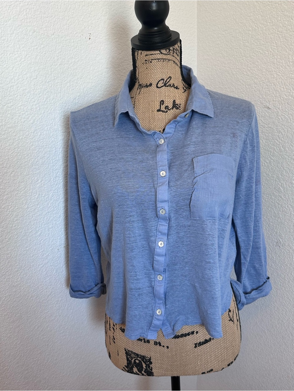 Sigrid Olsen Light Blue Linen Button-Front Collared Shirt